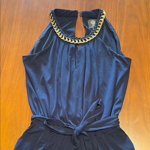 Vince Camuto Midnight Blue Dress with Gold Chain Accent